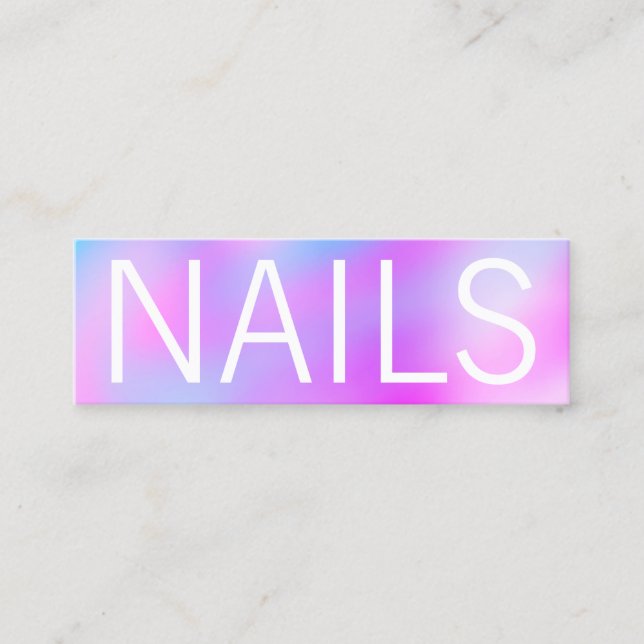 Modern colourful bright holographic nail artist mini business card (Front)