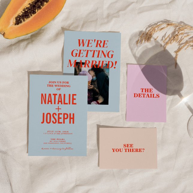 Modern Colourful Bright Retro Bold Wedding Invitation (Creator Uploaded)