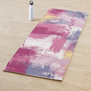 Modern Colourful Brush Strokes Abstract Monogram Yoga Mat