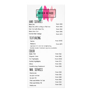 Modern Colourful Brush Strokes Salon Price List Rack Card