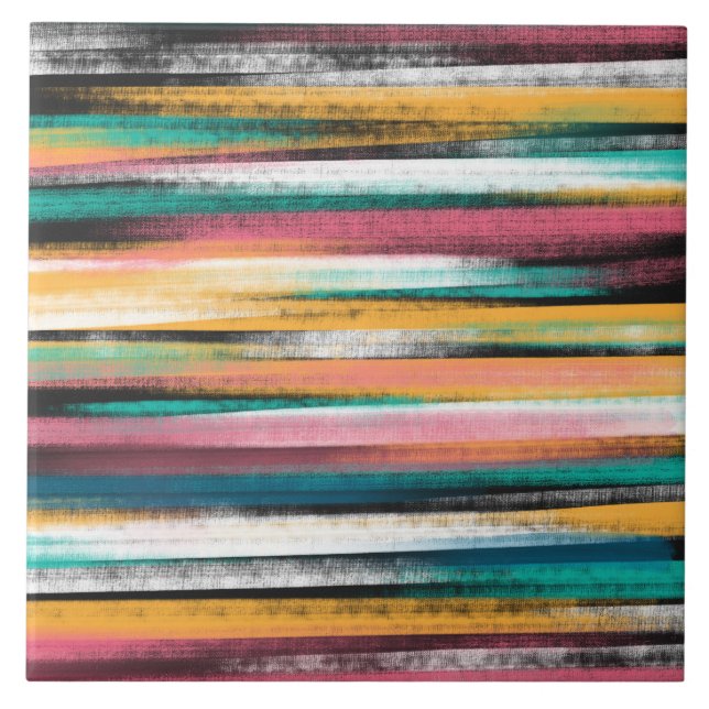 Modern Colourful Brush Strokes Stripes Oil Paint Ceramic Tile (Front)