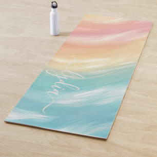 Modern Colourful Brush Waves Abstract Monogram Yoga Mat