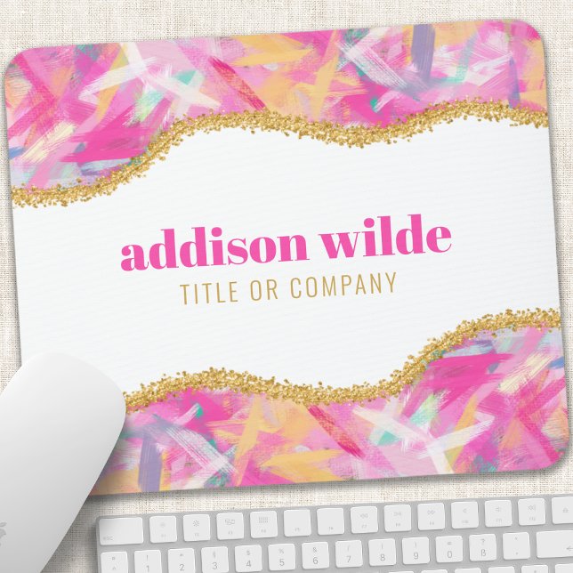 Modern Colourful Brushstrokes Gold Chic Business Mouse Pad (Creator Uploaded)