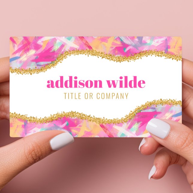 Modern Colourful Brushstrokes Gold Glitter Chic Business Card (Creator Uploaded)