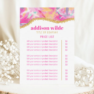 Modern Colourful Brushstrokes Service Price List Menu