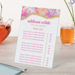 Modern Colourful Brushstrokes Service Price List Pedestal Sign