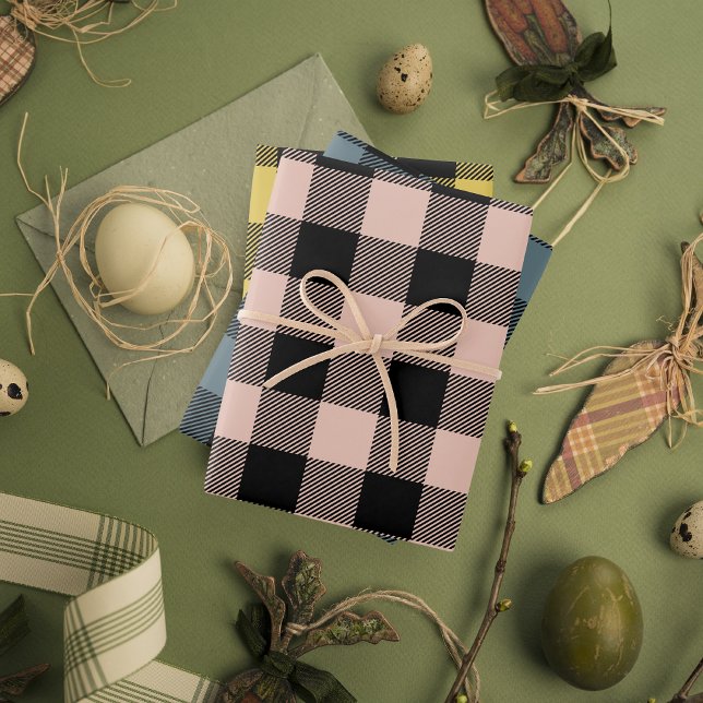 Modern Colourful Buffalo Plaid Easter Wrapping Paper Sheet (Creator Uploaded)