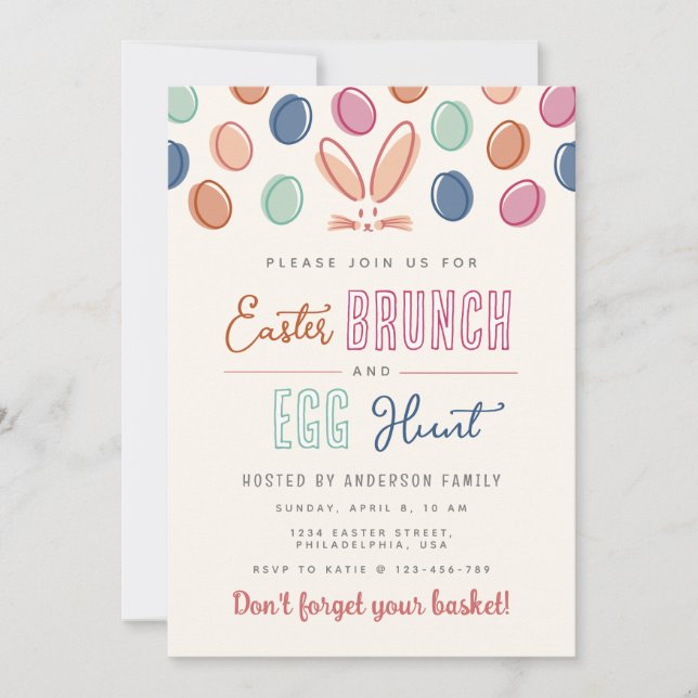 Modern Colourful Bunny Ear Easter Brunch & Egg Hun Invitation (Front)