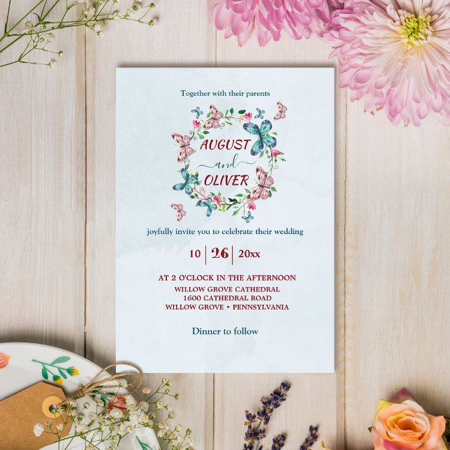 Modern colourful Butterflies wedding invitation (Creator Uploaded)