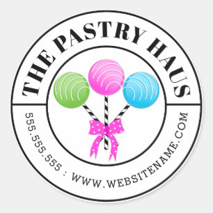 Modern Colourful Cake Pops Curved Text Classic Round Sticker