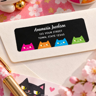 Modern Colourful Cats Return Address Label