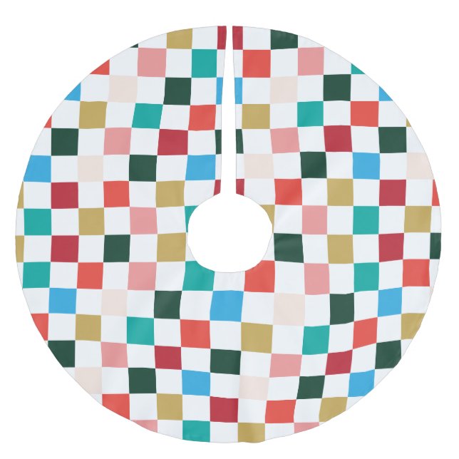 Modern Colourful Chequerboard Christmas Brushed Polyester Tree Skirt (Front)