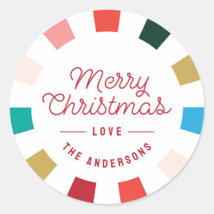 Modern Colourful Chequerboard Merry Christmas Classic Round Sticker