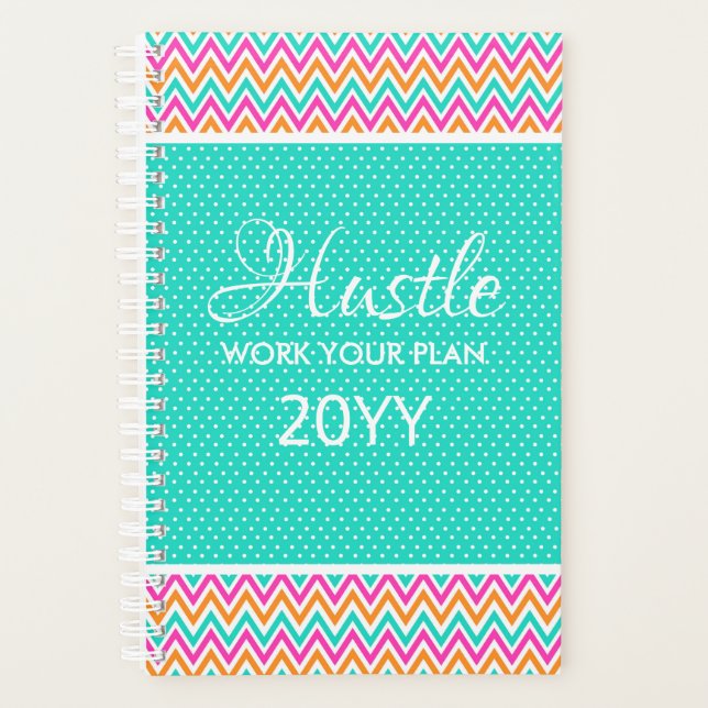 Modern Colourful Chevron Dot Hustle 2019 Planner (Front)