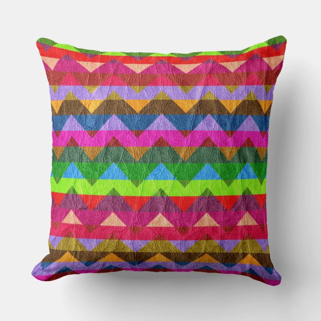 Modern Colourful Chevron Leather Cushion (Front)