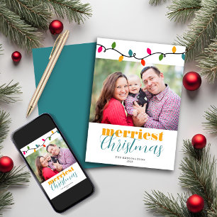 Modern Colourful Christmas Lights Holiday Photo Card