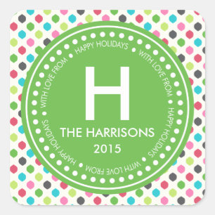 Modern Colourful Christmas Personalised Holidays Square Sticker