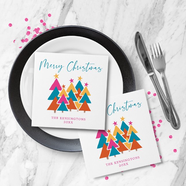 Modern Colourful Christmas Trees Typography Napkin (Modern Colorful Christmas Trees Typography Napkins)