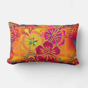 Modern Colourful Circle & Hibiscus Blooms Lumbar Cushion