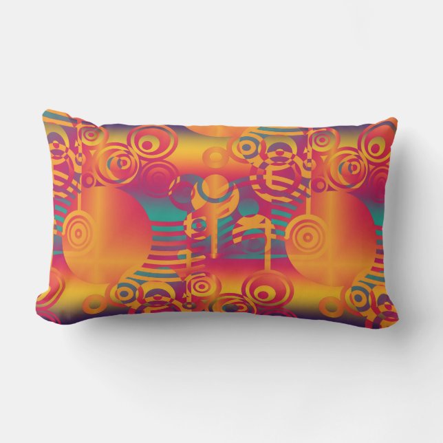 Modern Colourful Circle & Stripes - orange Outdoor Cushion (Front)