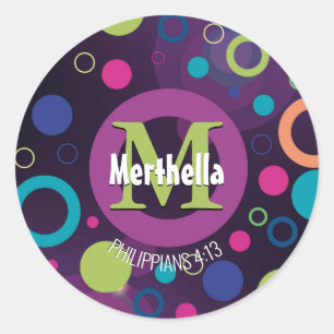 Modern Colourful Circles Monogram Customised PURPL Classic Round Sticker