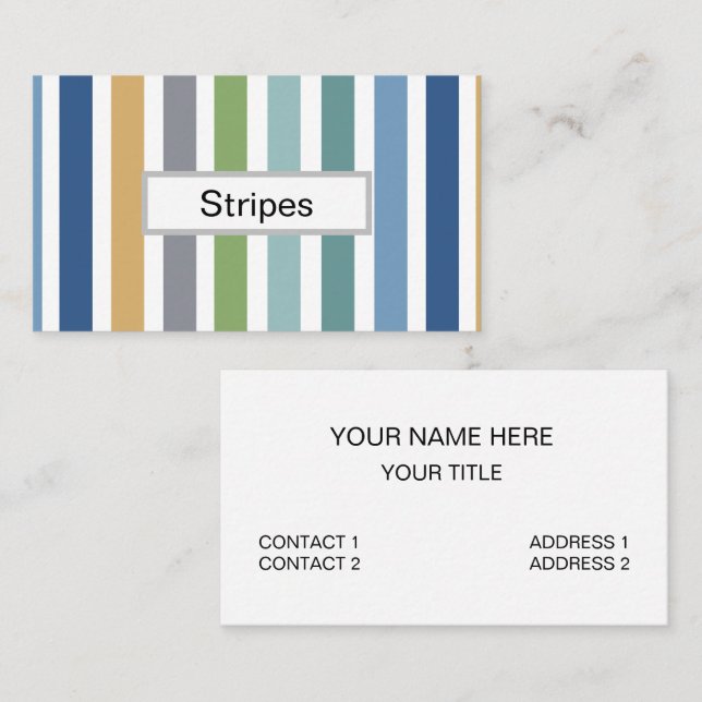 Modern Colourful Coastal Beach Stripes Business Card (Front/Back)