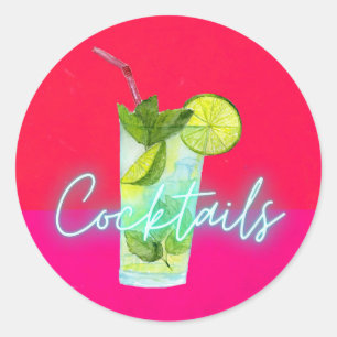Modern Colourful  Cocktails Bar Art   Classic Round Sticker