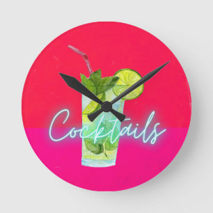 Modern Colourful  Cocktails Bar Art    Round Clock