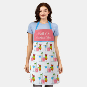 Modern Colourful Cocktails Pattern Name Bar Apron