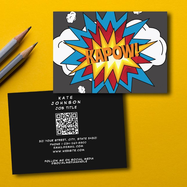 Modern Colourful Comic Book KAPOW Pop Art Business Card (Modern Colorful Comic Book KAPOW Pop Art Business Card)