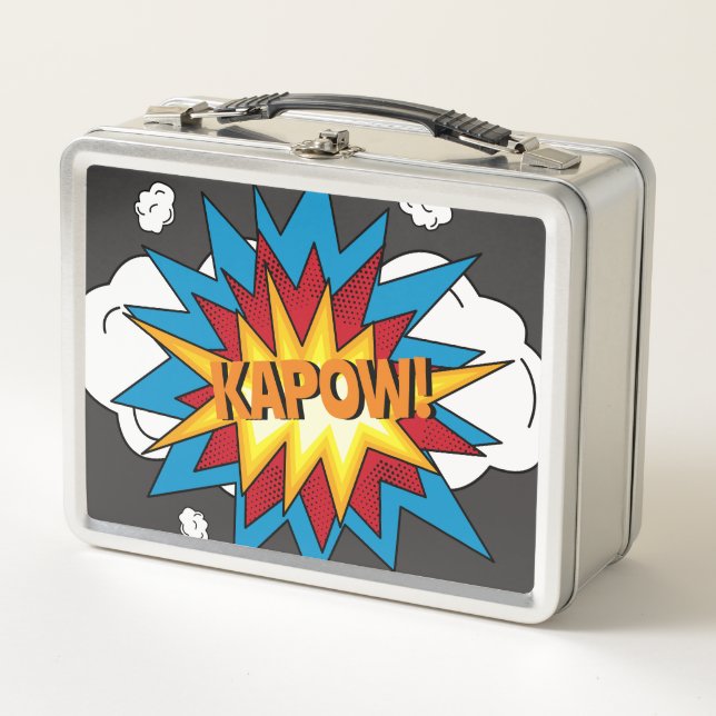 Modern Colourful Comic Book KAPOW Pop Art Metal Lunch Box (Front)
