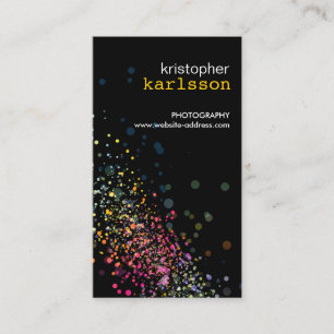 Modern Colourful Confetti Bokeh Black Vertical Business Card