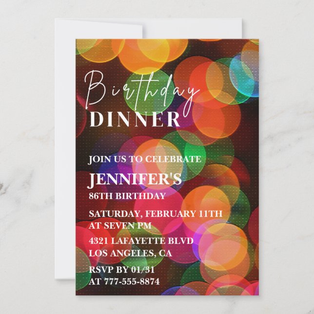 Modern Colourful Confetti Dinner 86th birthday Invitation (Front)