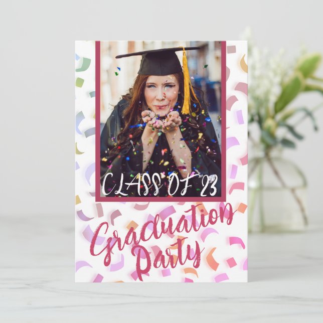 Modern Colourful Confetti Graduation Party  Invitation (Standing Front)