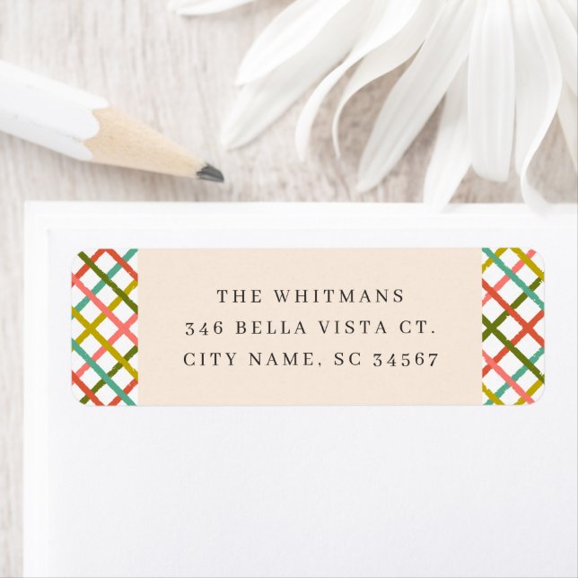 Modern Colourful Crisscross Holiday Return Address Label (Insitu)