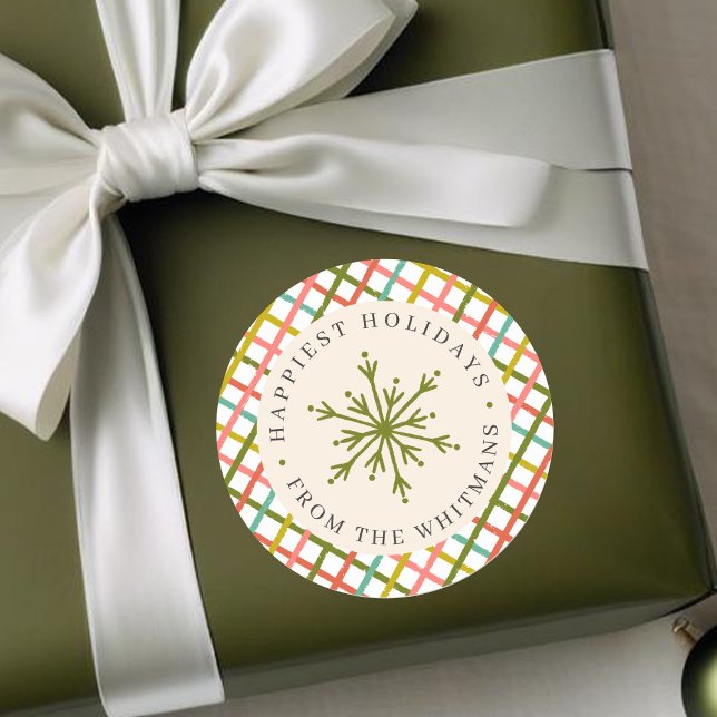 Modern Colourful Crisscross Snowflake Christmas  Classic Round Sticker (Creator Uploaded)