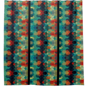 Modern Colourful Cubes & Stripes Geometric Pattern Shower Curtain