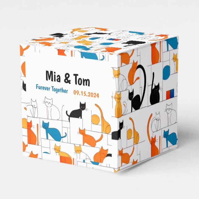 Modern Colourful Custom Elegant Cat Silhouette Favour Box (Front Side)