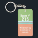 Modern Colourful Custom Hotel Room Keychain<br><div class="desc">Stylish hotel,  motel room key chain done in a modern colour block of light green and pale orange,  with a grey and aqua band,  across the middle.  Personalise the white text to suit your resort's needs.</div>