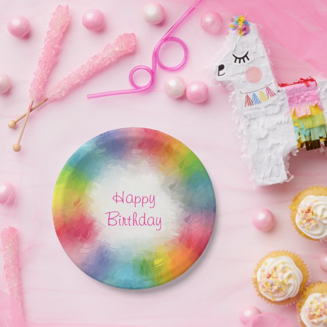 Modern Colourful Custom Template Happy Birthday Paper Plate (Party)