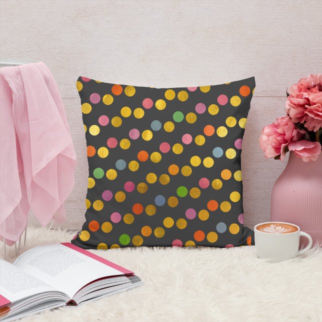    Modern Colourful & Cute Charcoal Gold Polka Dot Cushion (Creator Uploaded)