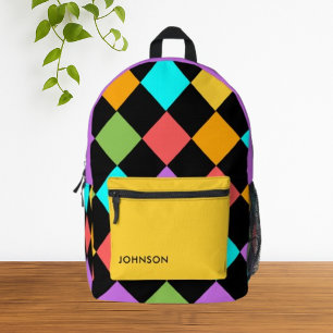 Modern Colourful Diamond Geometric Pattern Printed Backpack