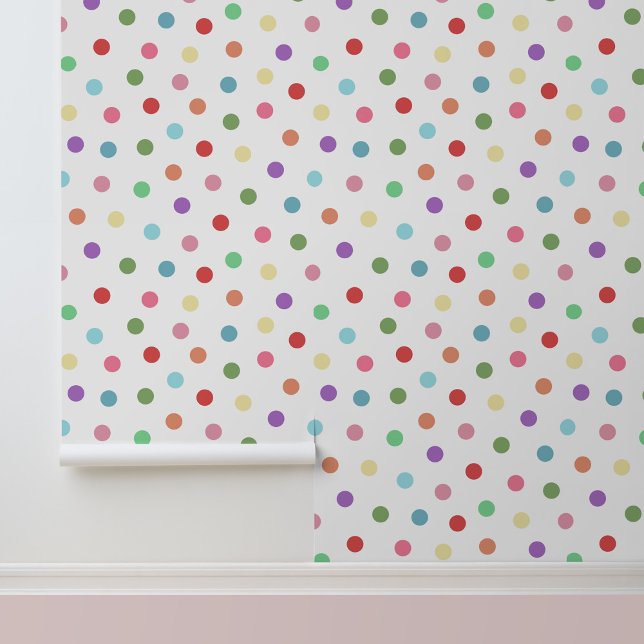 Modern Colourful Dots Pattern White Wallpaper (Modern Colorful Dots Pattern Peel and Stick Wallpaper.)