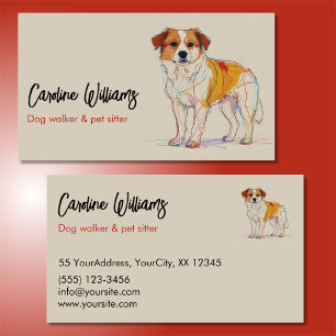 Modern colourful drawing dog walker pet sitter business card