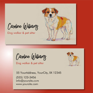 Modern colourful drawing dog walker pet sitter business card