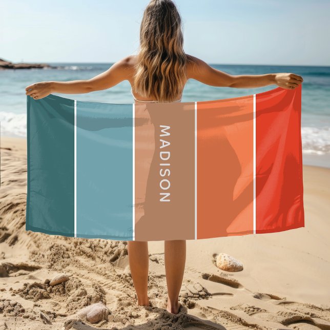 Modern Colourful Earth Colorblock Personalised Nam Beach Towel (Creator Uploaded)