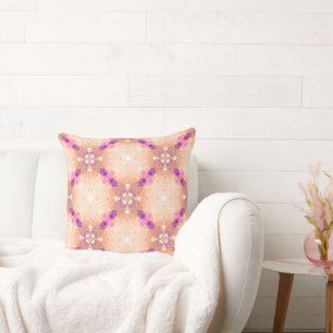 Modern Colourful Eclectic Peach and Purple Pattern Cushion
