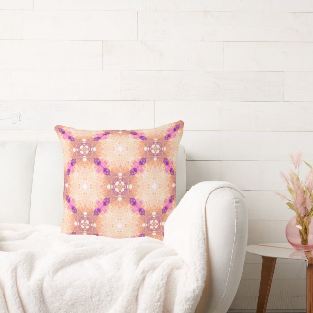 Modern Colourful Eclectic Peach and Purple Pattern Cushion (Couch)