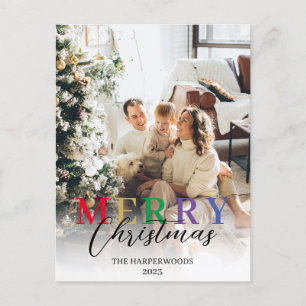 Modern Colourful Elegant Christmas Family Photo Holiday Postcard