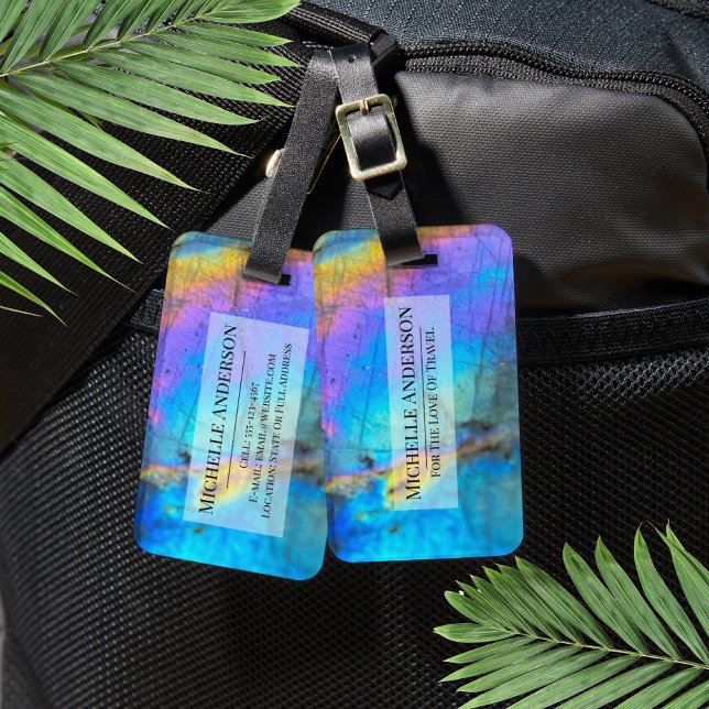 Modern Colourful Elegant Monogram Luggage Tag (Colorful Stone Stylish Modern Luggage Tag)